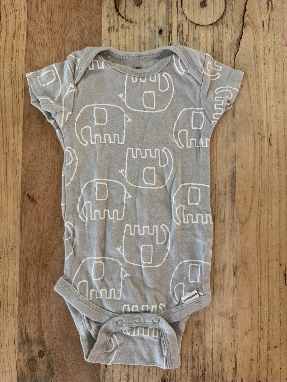 Gerber Gray Baby Bodysuit with White Elephant Print